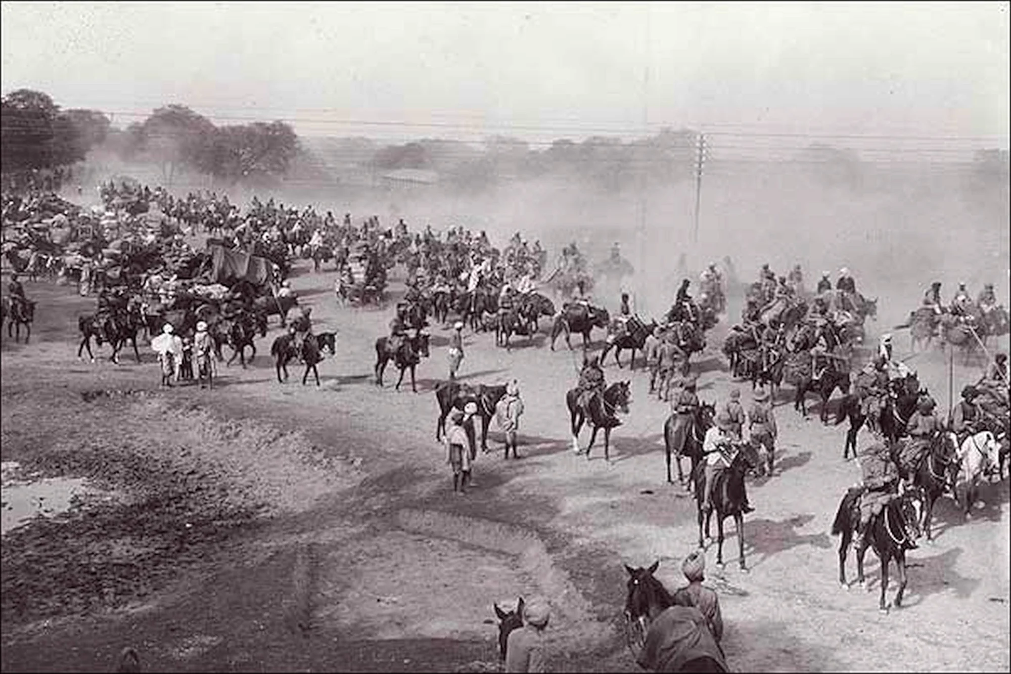 Historical photograph of busy Grand Trunk Road between Ambala and Delhi in the 1940s