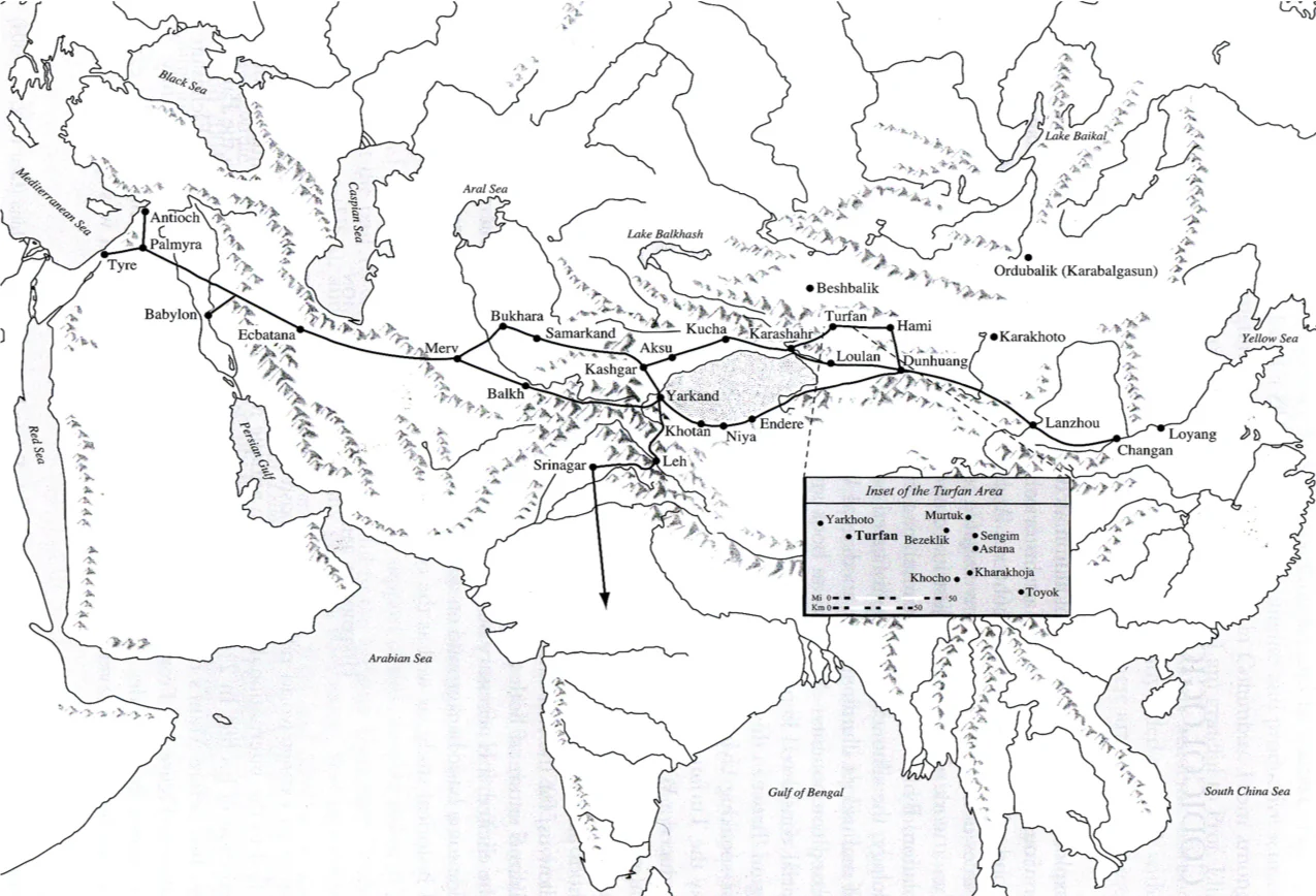 Map showing spread of Manichaeism along Silk Road