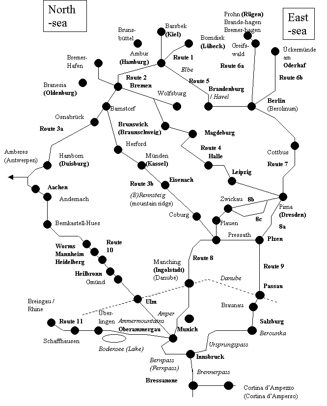 Historical map of German Amber Roads