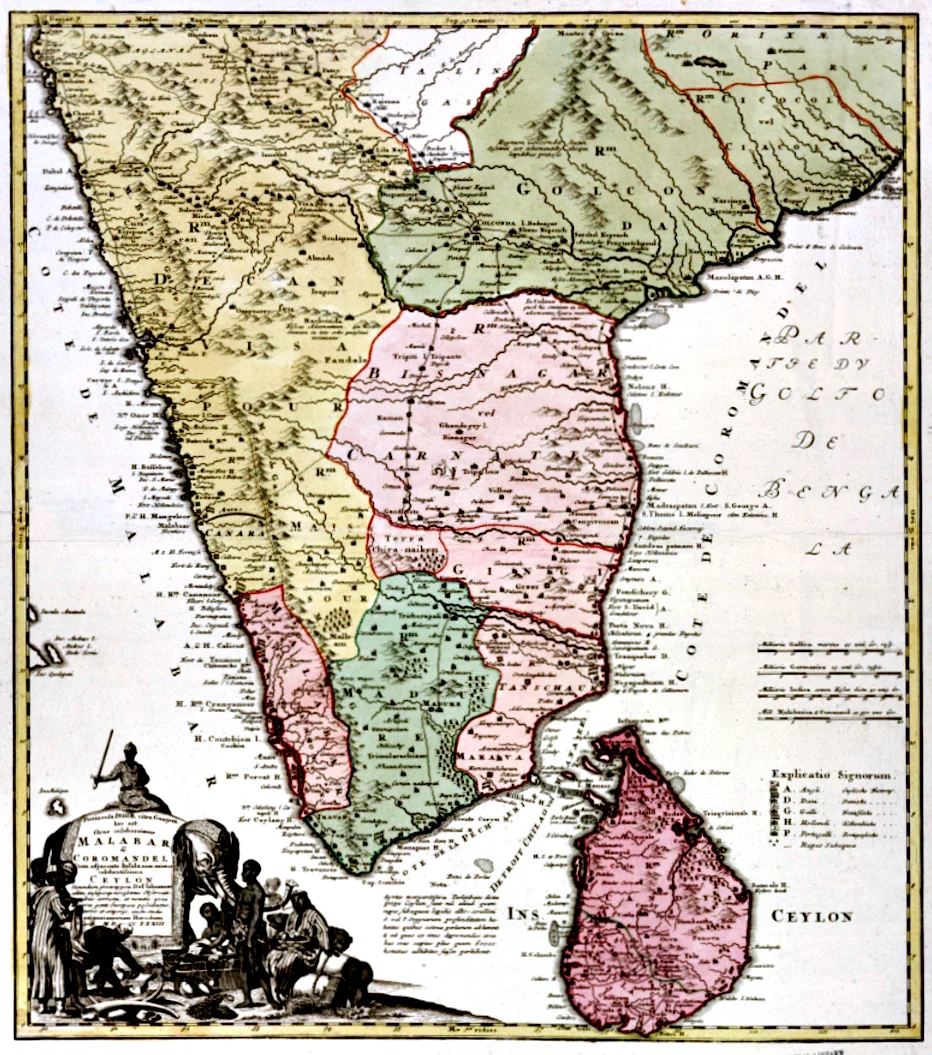 Historical map of the Deccan region from 1733 CE