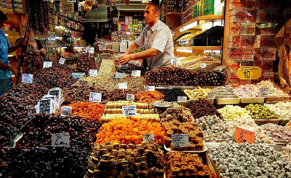 Istanbul spice bazaar showing traditional spice trading